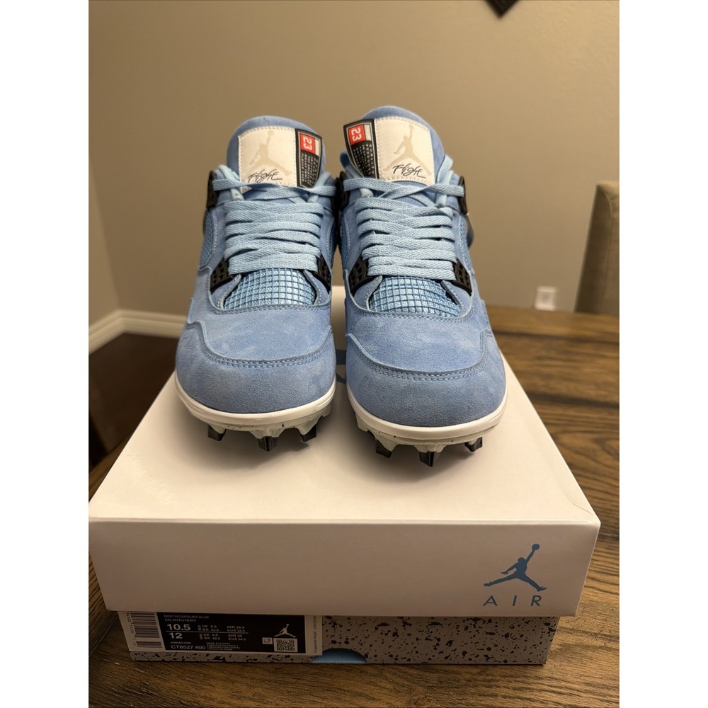 Custom Air Jordan 4 University Blue Football Cleats  Mens Size 10.5 - Picture 2 of 8